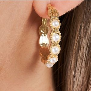 )🔥Sale!!!Boho Gold Pearl Hoop Earrings